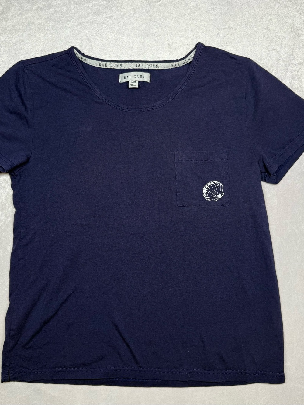 Rae Dunn Deep Navy Short Sleeve Pocket Tee sea shell